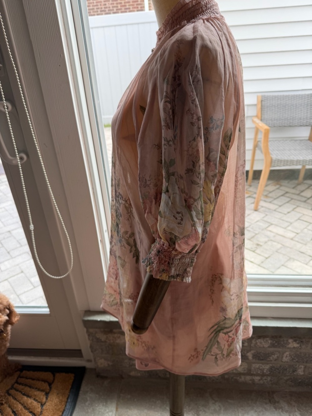 Zimmermann Dusty Pink Floral Smocked-Neck Blouse - Picture 4 of 8